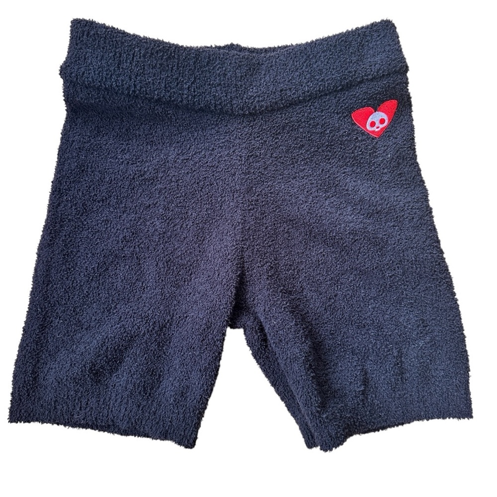 Skelanimals Lounge Shorts Women MD Black Excellent Fuzzy Skull Heart‎ Goth Emo